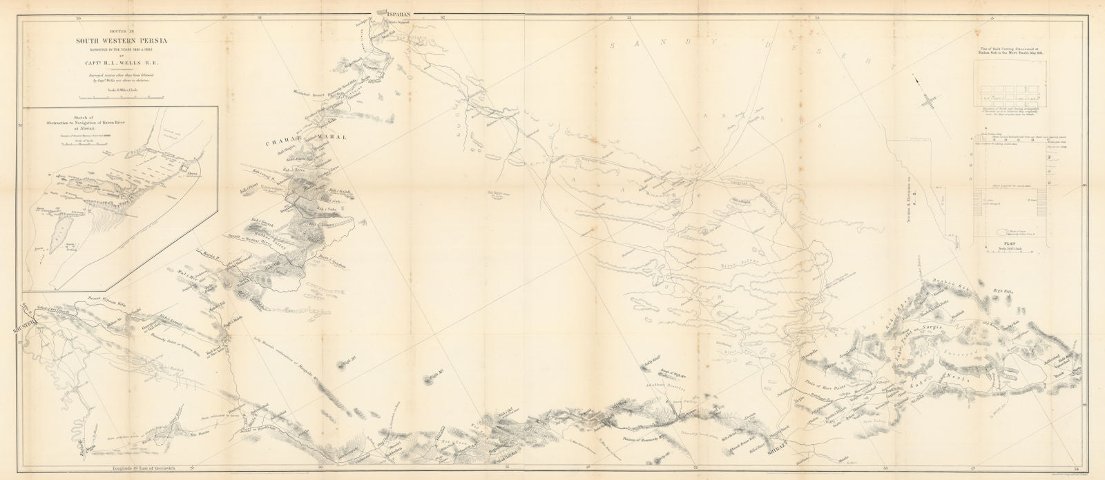 Routes in South Western Persia surveyed 1881/2. Iran. RGS/H.L. Wells 1883 map